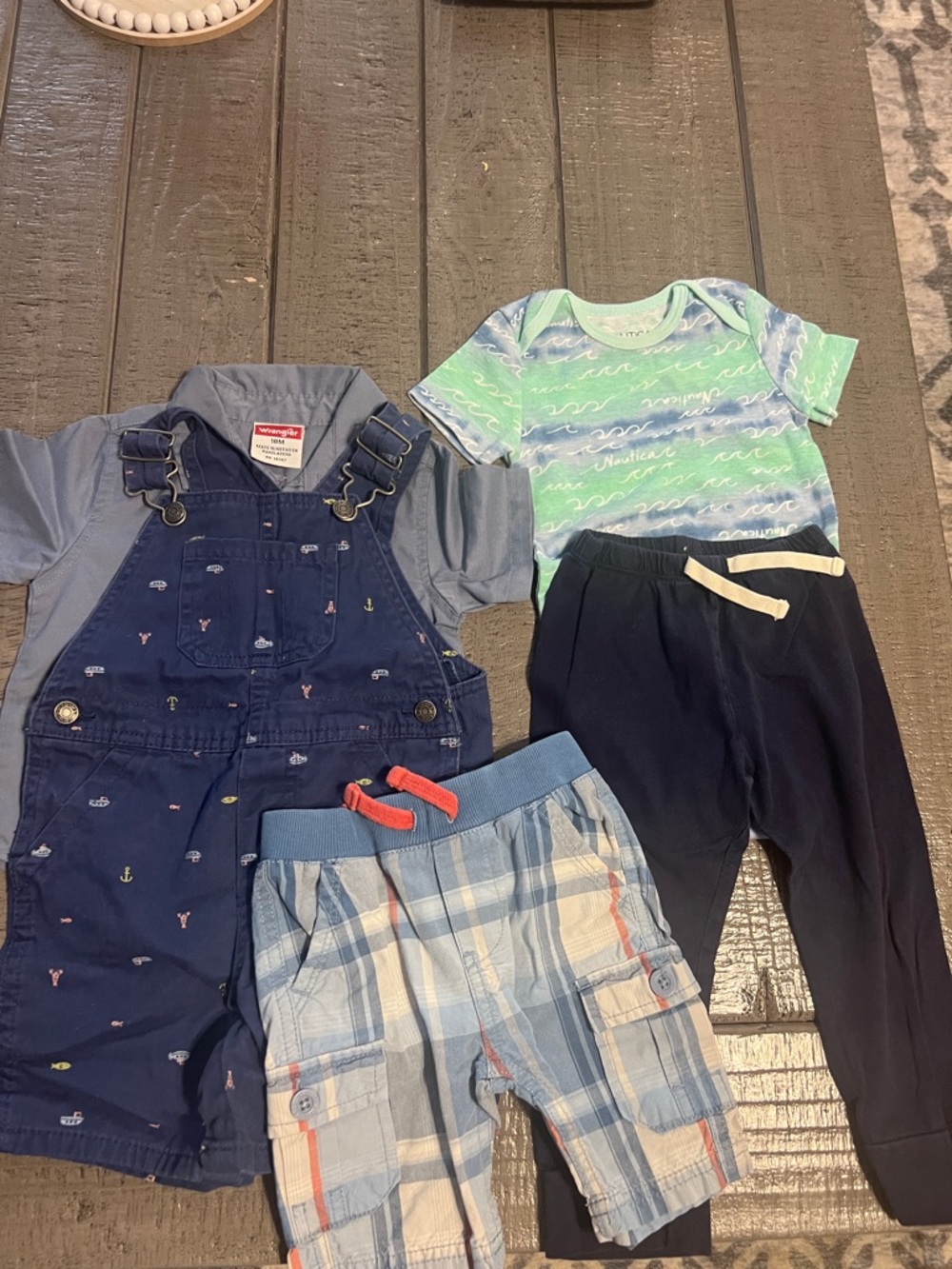 Nautica Navy outfit, Carters Overalls & Plaid Shorts Set